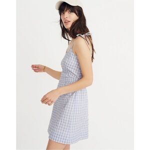 Madewell Gingham Light Blue Tie Spaghetti Strap Lightweight Mini Dress Size 10